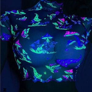 Women Y2k Summer  Music Festival Outfits  ,Mushroom Print Short Crop Top